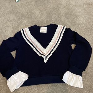 BNWT Navy Blue fancy and feminine sweatshirt withe pleated ruffles